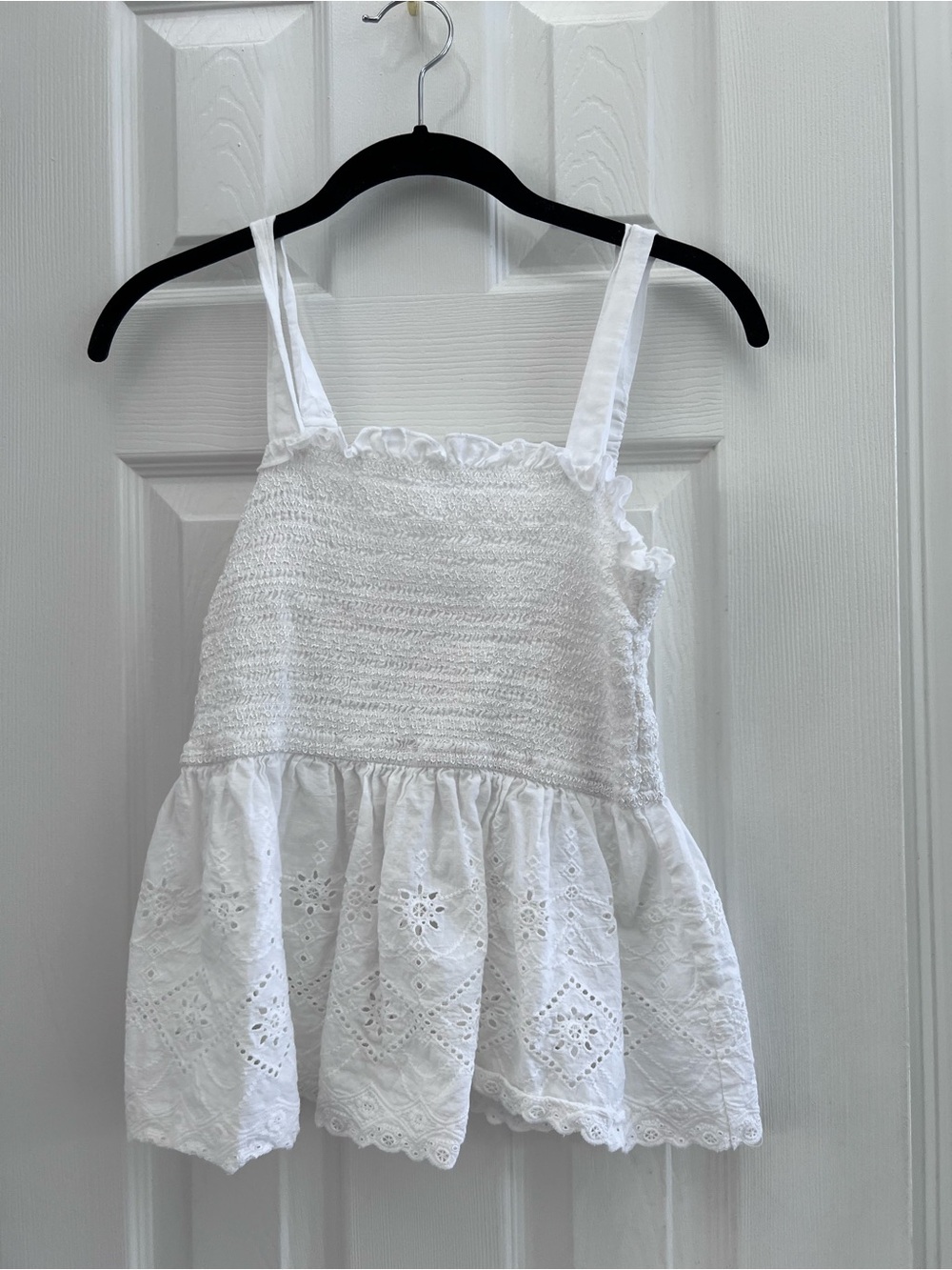 Japna White Smocked Cotton Tank Top